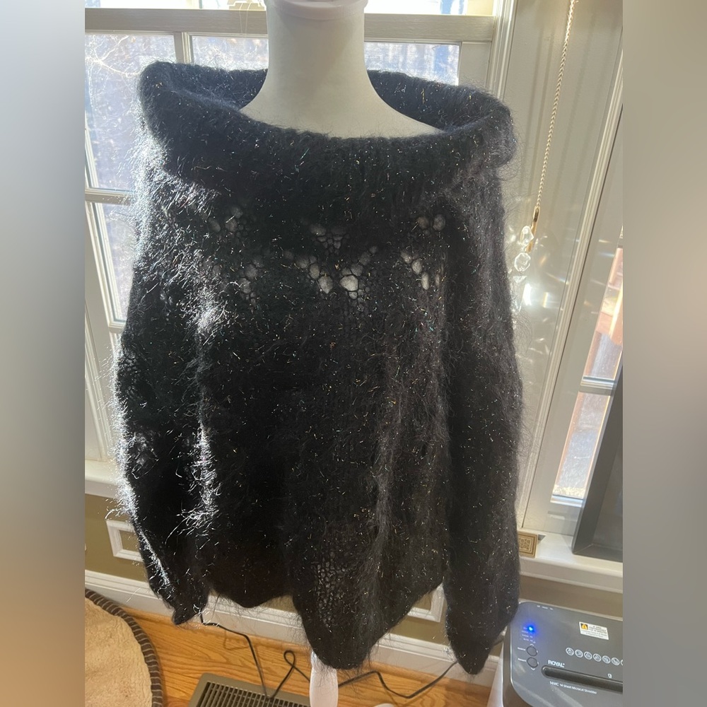 Oversized cowl neck mohair handknit sweater, black with lurex - Picture 4 of 5